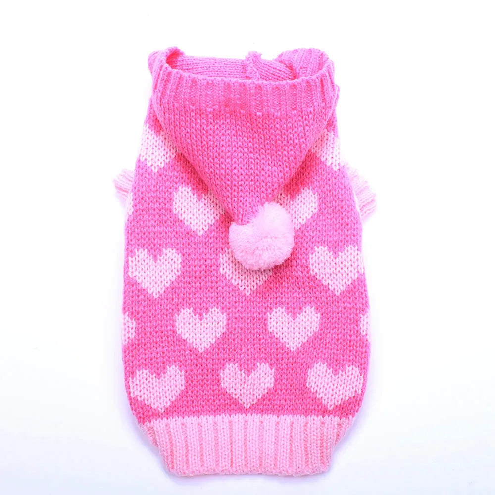 Gato cão camisola com capuz corações padrões jumper pet filhote de cachorro casaco jaqueta roupas quentes para chihuahua yorkie poodle