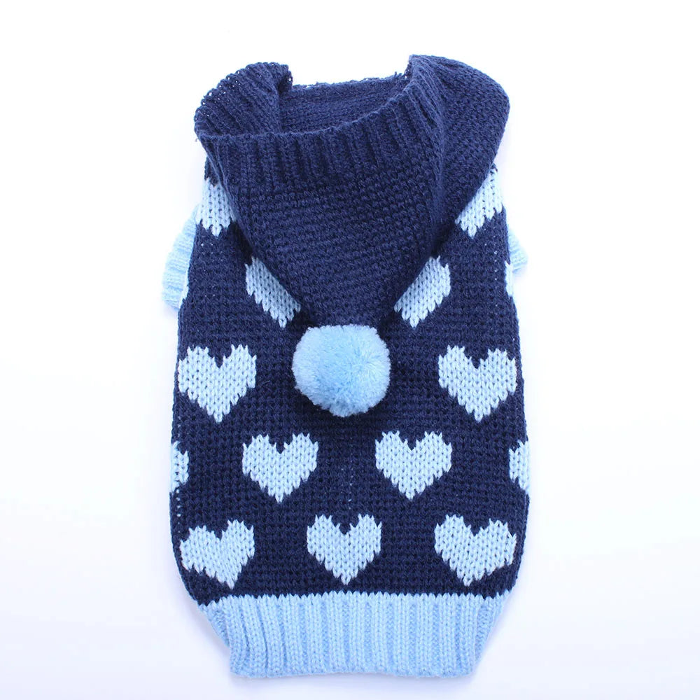 Gato cão camisola com capuz corações padrões jumper pet filhote de cachorro casaco jaqueta roupas quentes para chihuahua yorkie poodle