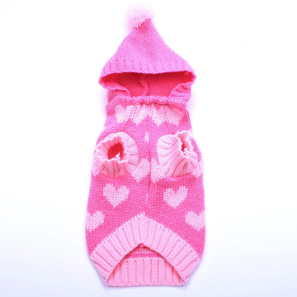 Gato cão camisola com capuz corações padrões jumper pet filhote de cachorro casaco jaqueta roupas quentes para chihuahua yorkie poodle