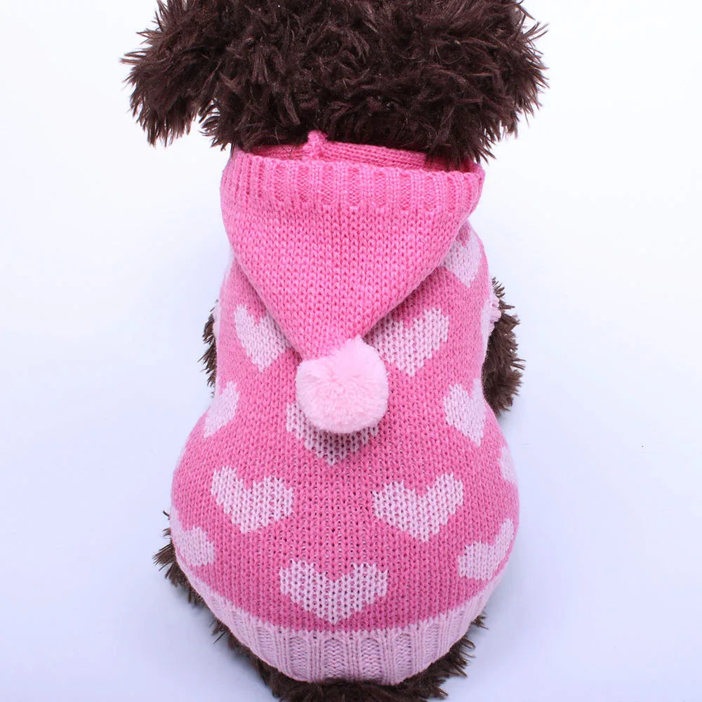 Gato cão camisola com capuz corações padrões jumper pet filhote de cachorro casaco jaqueta roupas quentes para chihuahua yorkie poodle