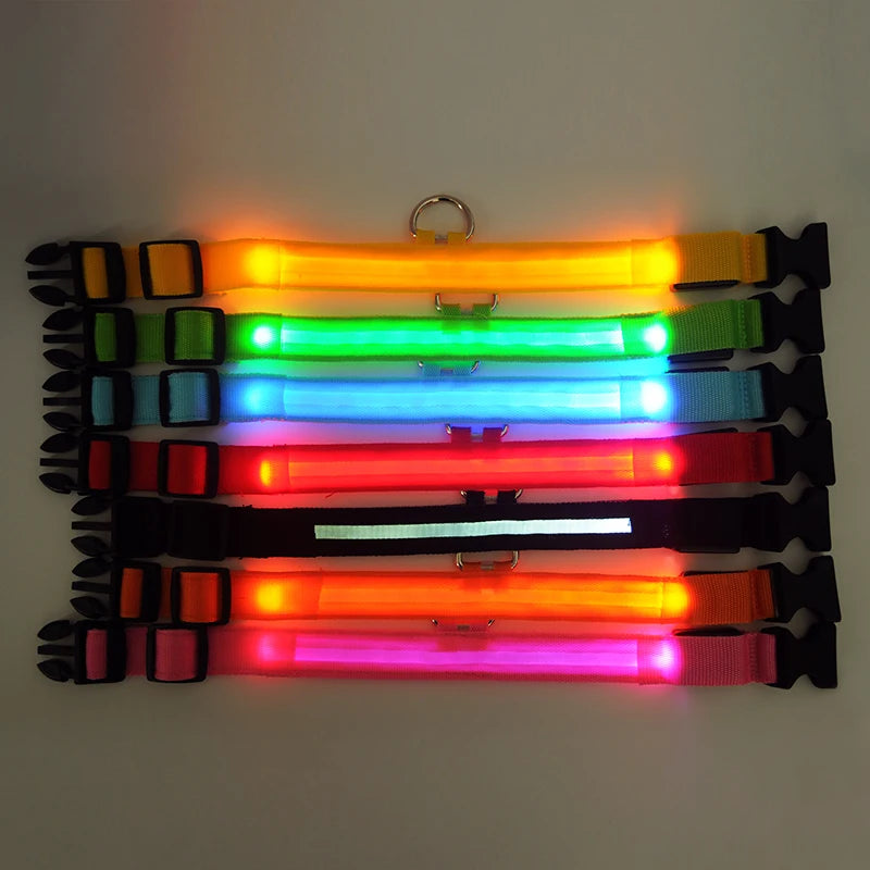 YUDODO-LED Coleiras Fluorescentes Luminosas para Animais de Estimação, Segurança Noturna, Brilho Piscando, Nylon, Trela Do Cão, Pet fornecimentos