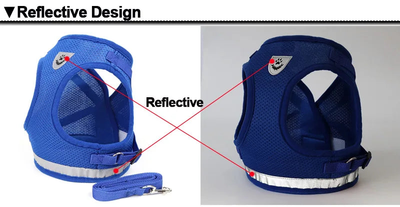 Conjunto Refletivo Cat Harness and Leash, Malha de Nylon, Gatinho, Cachorro, Colete De Cães, Leads De Arnês, Roupa De Animais Para Cães Pequenos, Yorkies, Pug