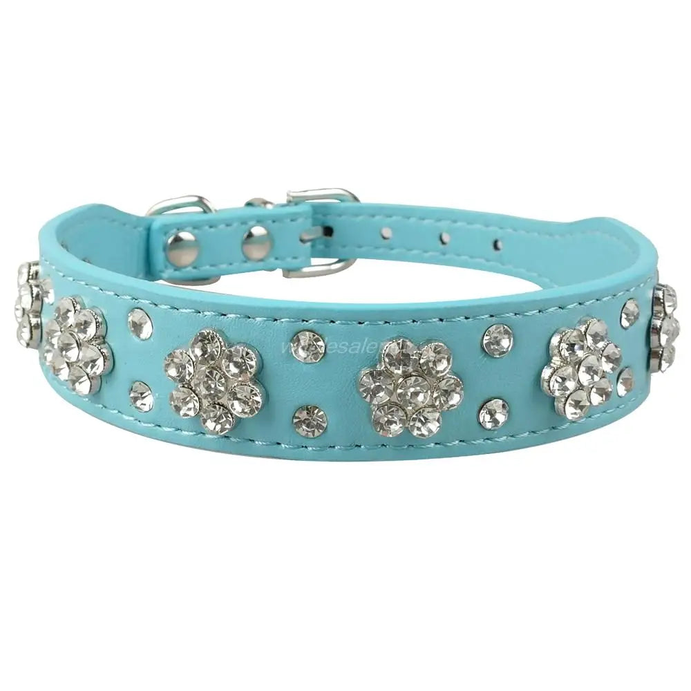 Coleira diamante de couro com strass para cachorro, colar para cães pequenos e médios, com cristal brilhante, rosa e vermelho