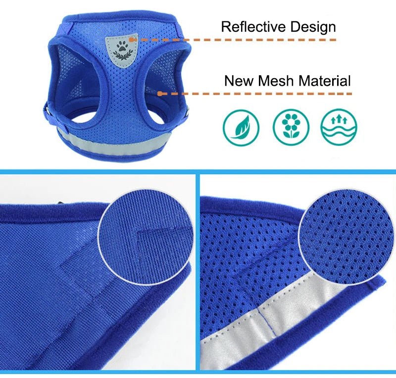 Conjunto Refletivo Cat Harness and Leash, Malha de Nylon, Gatinho, Cachorro, Colete De Cães, Leads De Arnês, Roupa De Animais Para Cães Pequenos, Yorkies, Pug