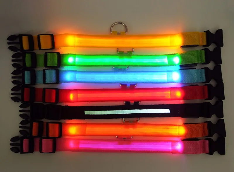 YUDODO-LED Coleiras Fluorescentes Luminosas para Animais de Estimação, Segurança Noturna, Brilho Piscando, Nylon, Trela Do Cão, Pet fornecimentos