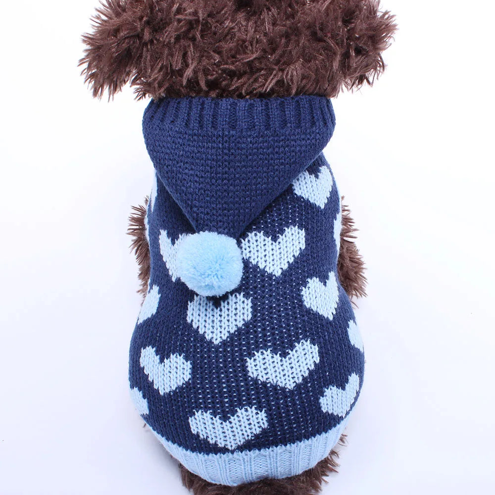 Gato cão camisola com capuz corações padrões jumper pet filhote de cachorro casaco jaqueta roupas quentes para chihuahua yorkie poodle