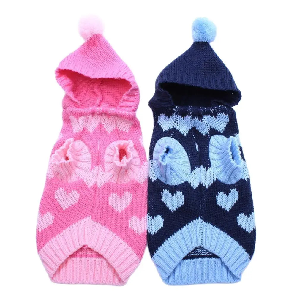 Gato cão camisola com capuz corações padrões jumper pet filhote de cachorro casaco jaqueta roupas quentes para chihuahua yorkie poodle