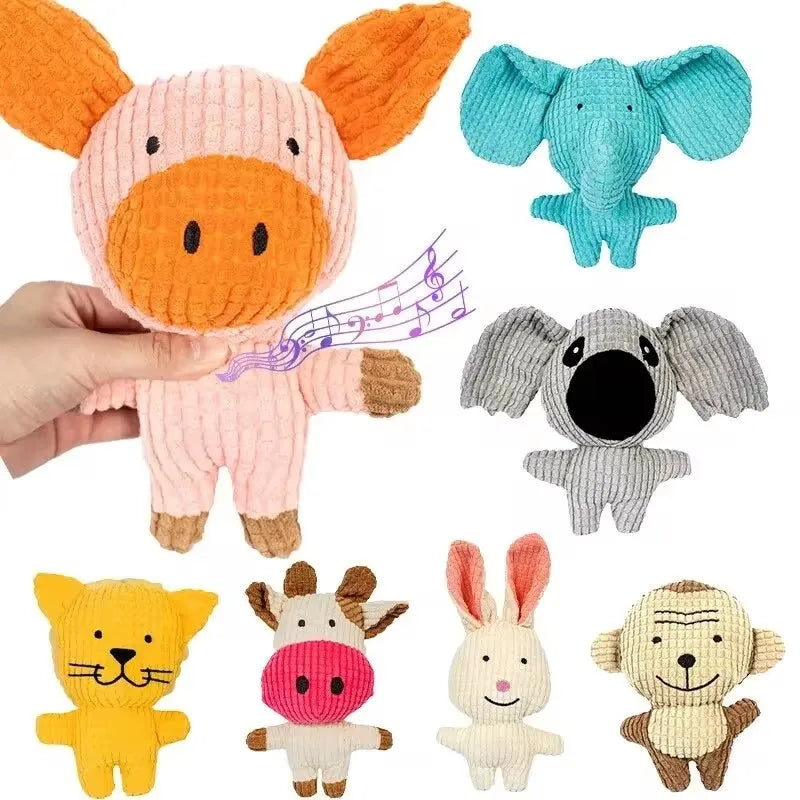Brinquedo de pelúcia para animais de estimação pequenos e médios, brinquedos interativos engraçados, formato de vaca/marco, suprimentos de brinquedo de mastigar para cães de pelúcia