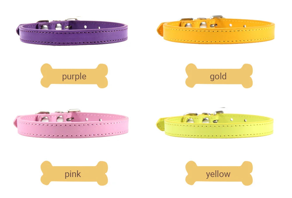 Colar de couro colorido para cachorro, gato e gatinho, colar personalizado com nome, acessórios para animais, arnês