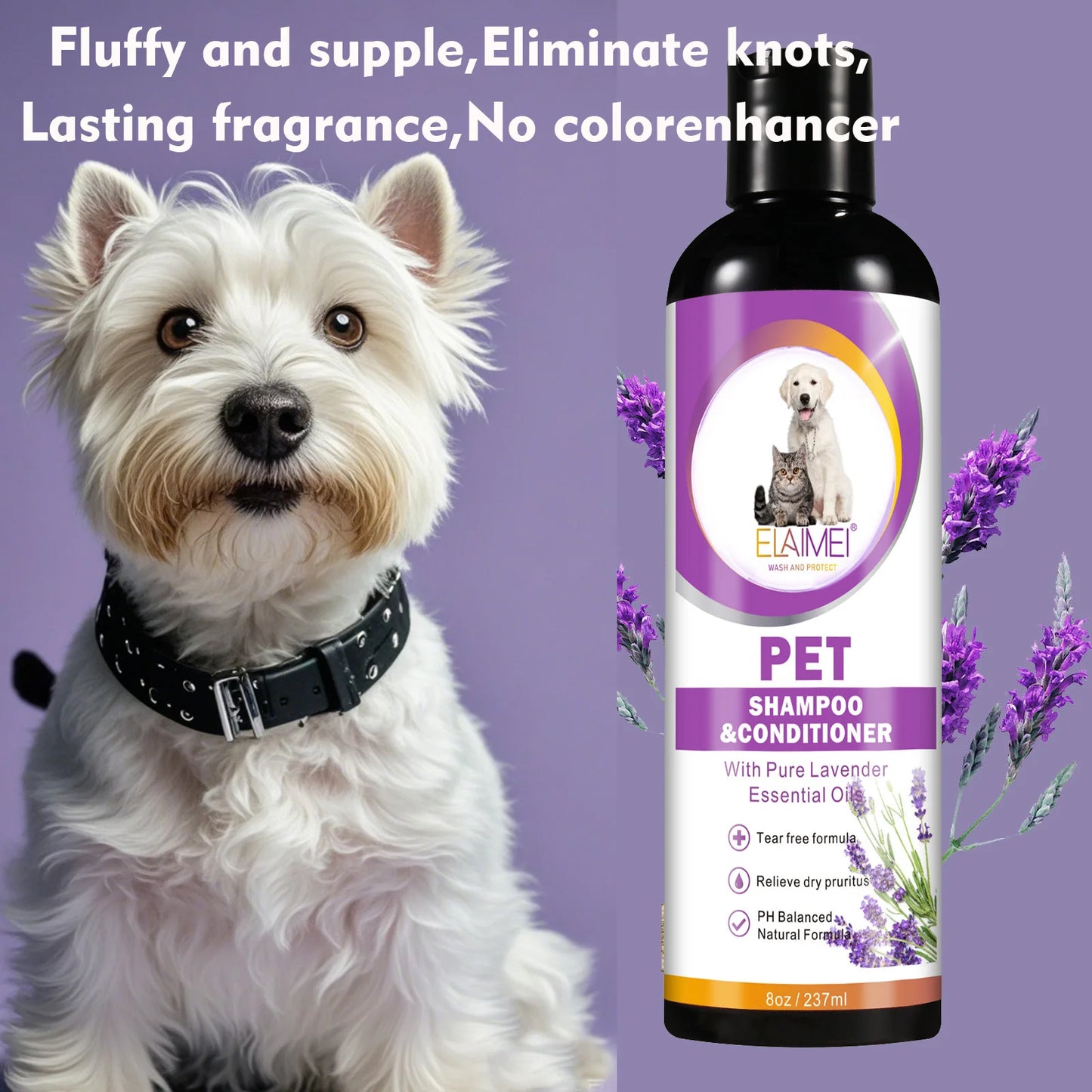 Shampoo para animais de estimação para cães, projetado para remover manchas, cuidar dos cabelos, aliviar a secura e coceira, elimina o odor corporal e nutre