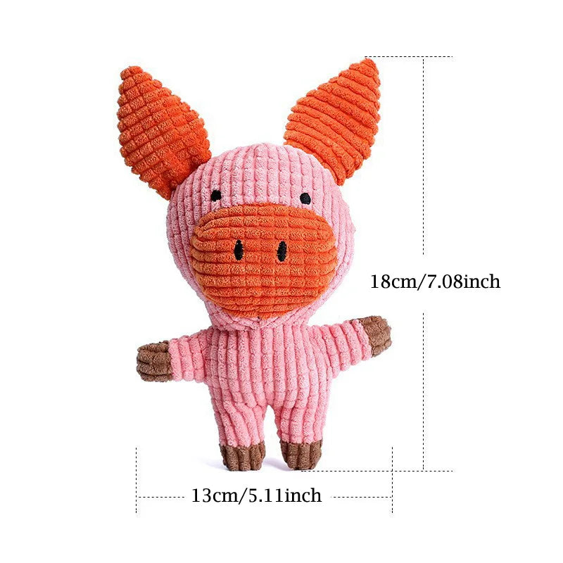 Brinquedo de pelúcia para animais de estimação pequenos e médios, brinquedos interativos engraçados, formato de vaca/marco, suprimentos de brinquedo de mastigar para cães de pelúcia