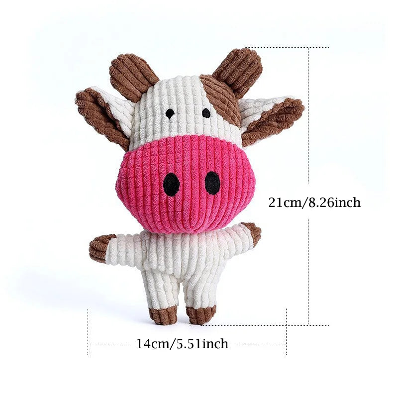 Brinquedo de pelúcia para animais de estimação pequenos e médios, brinquedos interativos engraçados, formato de vaca/marco, suprimentos de brinquedo de mastigar para cães de pelúcia