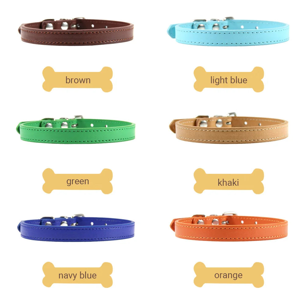 Colar de couro colorido para cachorro, gato e gatinho, colar personalizado com nome, acessórios para animais, arnês