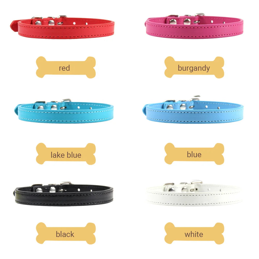 Colar de couro colorido para cachorro, gato e gatinho, colar personalizado com nome, acessórios para animais, arnês