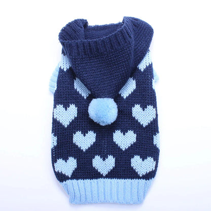 Gato cão camisola com capuz corações padrões jumper pet filhote de cachorro casaco jaqueta roupas quentes para chihuahua yorkie poodle