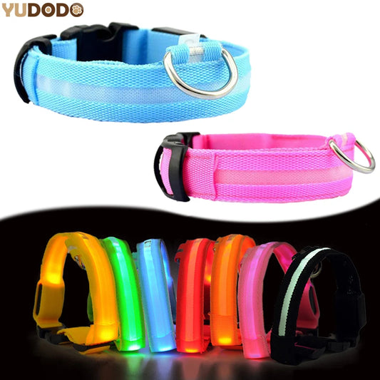 YUDODO-LED Coleiras Fluorescentes Luminosas para Animais de Estimação, Segurança Noturna, Brilho Piscando, Nylon, Trela Do Cão, Pet fornecimentos