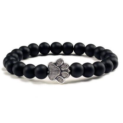 Natural fosco preto lava pedra vulcânica pata impressão charme pulseira homme femme animal de estimação memorial gato cão amantes jóias pulseiras presentes