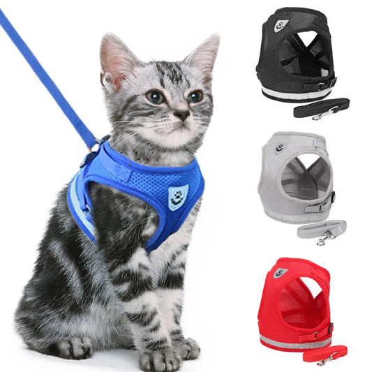 Conjunto Refletivo Cat Harness and Leash, Malha de Nylon, Gatinho, Cachorro, Colete De Cães, Leads De Arnês, Roupa De Animais Para Cães Pequenos, Yorkies, Pug