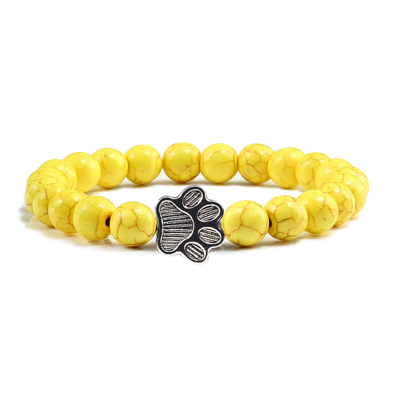 Natural fosco preto lava pedra vulcânica pata impressão charme pulseira homme femme animal de estimação memorial gato cão amantes jóias pulseiras presentes
