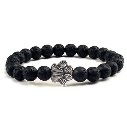 Natural fosco preto lava pedra vulcânica pata impressão charme pulseira homme femme animal de estimação memorial gato cão amantes jóias pulseiras presentes