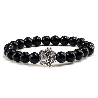 Natural fosco preto lava pedra vulcânica pata impressão charme pulseira homme femme animal de estimação memorial gato cão amantes jóias pulseiras presentes