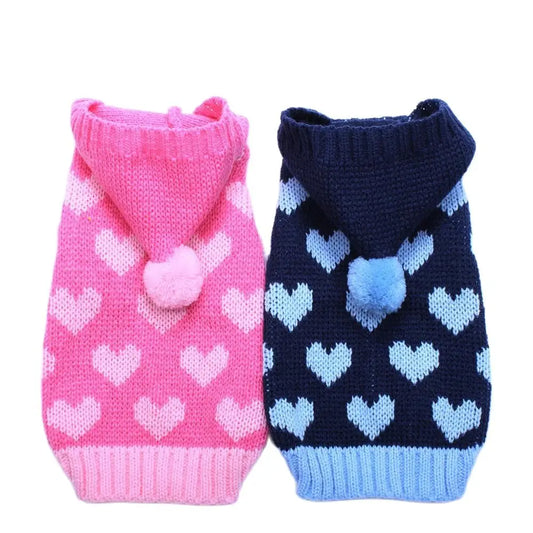 Gato cão camisola com capuz corações padrões jumper pet filhote de cachorro casaco jaqueta roupas quentes para chihuahua yorkie poodle