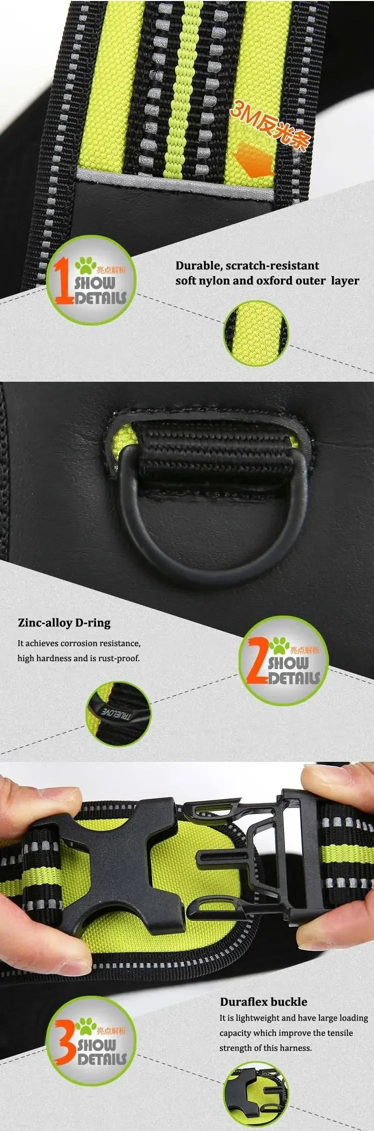 Truelove esporte náilon reflexivo nenhuma tração cão arnês aventura ao ar livre pet colete com alça xs a xl 5 cores em estoque fábrica