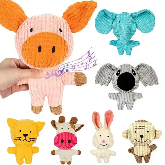 Brinquedo de pelúcia para animais de estimação pequenos e médios, brinquedos interativos engraçados, formato de vaca/marco, suprimentos de brinquedo de mastigar para cães de pelúcia
