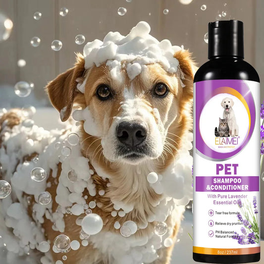 Shampoo para animais de estimação para cães, projetado para remover manchas, cuidar dos cabelos, aliviar a secura e coceira, elimina o odor corporal e nutre