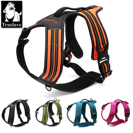 Truelove esporte náilon reflexivo nenhuma tração cão arnês aventura ao ar livre pet colete com alça xs a xl 5 cores em estoque fábrica