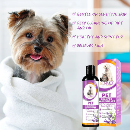 Shampoo para animais de estimação para cães, projetado para remover manchas, cuidar dos cabelos, aliviar a secura e coceira, elimina o odor corporal e nutre