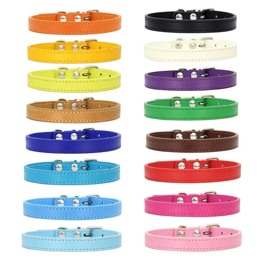 Colar de couro colorido para cachorro, gato e gatinho, colar personalizado com nome, acessórios para animais, arnês