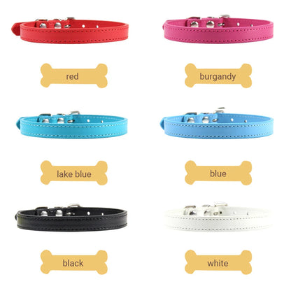 Colar de couro colorido para cachorro, gato e gatinho, colar personalizado com nome, acessórios para animais, arnês