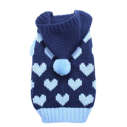 Gato cão camisola com capuz corações padrões jumper pet filhote de cachorro casaco jaqueta roupas quentes para chihuahua yorkie poodle