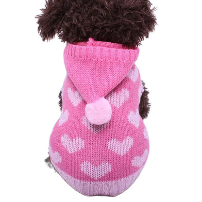 Gato cão camisola com capuz corações padrões jumper pet filhote de cachorro casaco jaqueta roupas quentes para chihuahua yorkie poodle